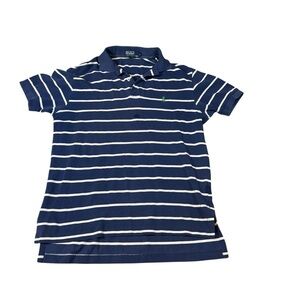 Polo Ralph Lauren Men's Medium Navy White Striped Polo Shirt Green Pony GUC